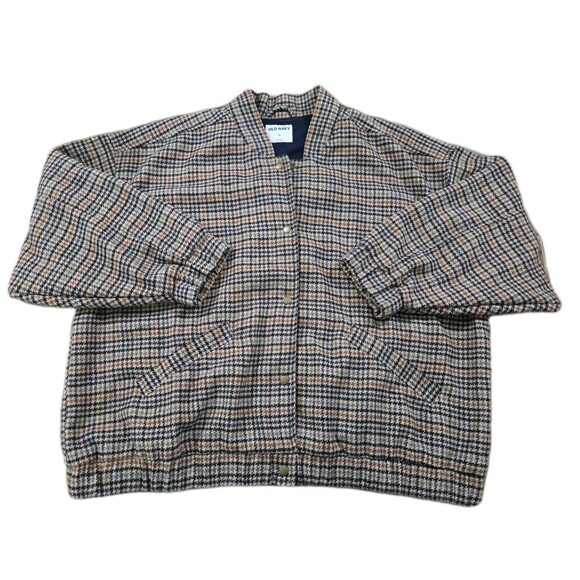 Old Navy Houndstooth Bomber Jacket Short Lined Plus Womens Size 3X Brown - Picture 10 of 11